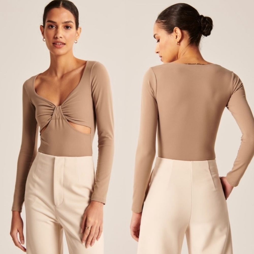 Abercrombie & Fitch Long Sleeve Cut Out body Suite, Tan/Brown, M